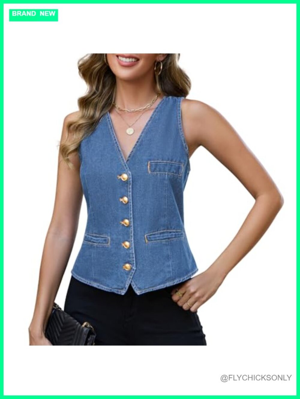 Sleeveless Denim Vest Women Button Down V Neck Cotton Blend Casual Western